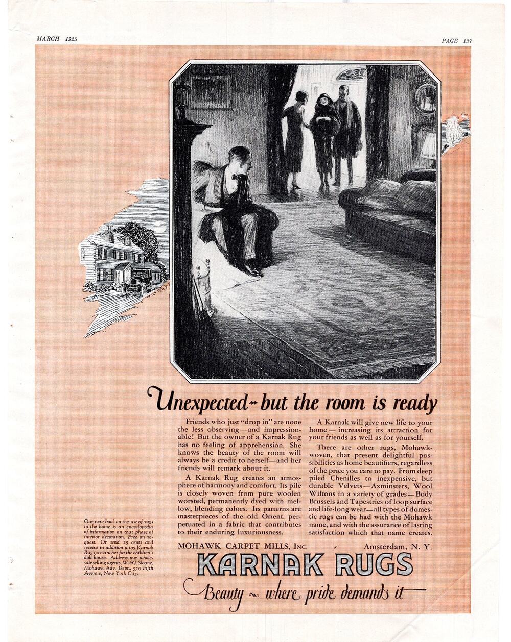 Karnak Rugs Advertisement 1925 Vintage Mohawk Carpet Mills Home Decor Wool NY